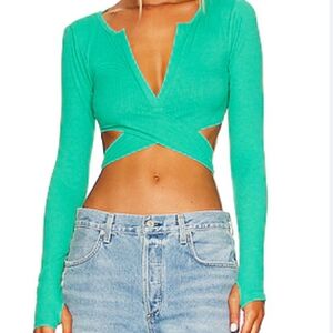 Lovers and Friends Green Long Sleeve Crop Top
